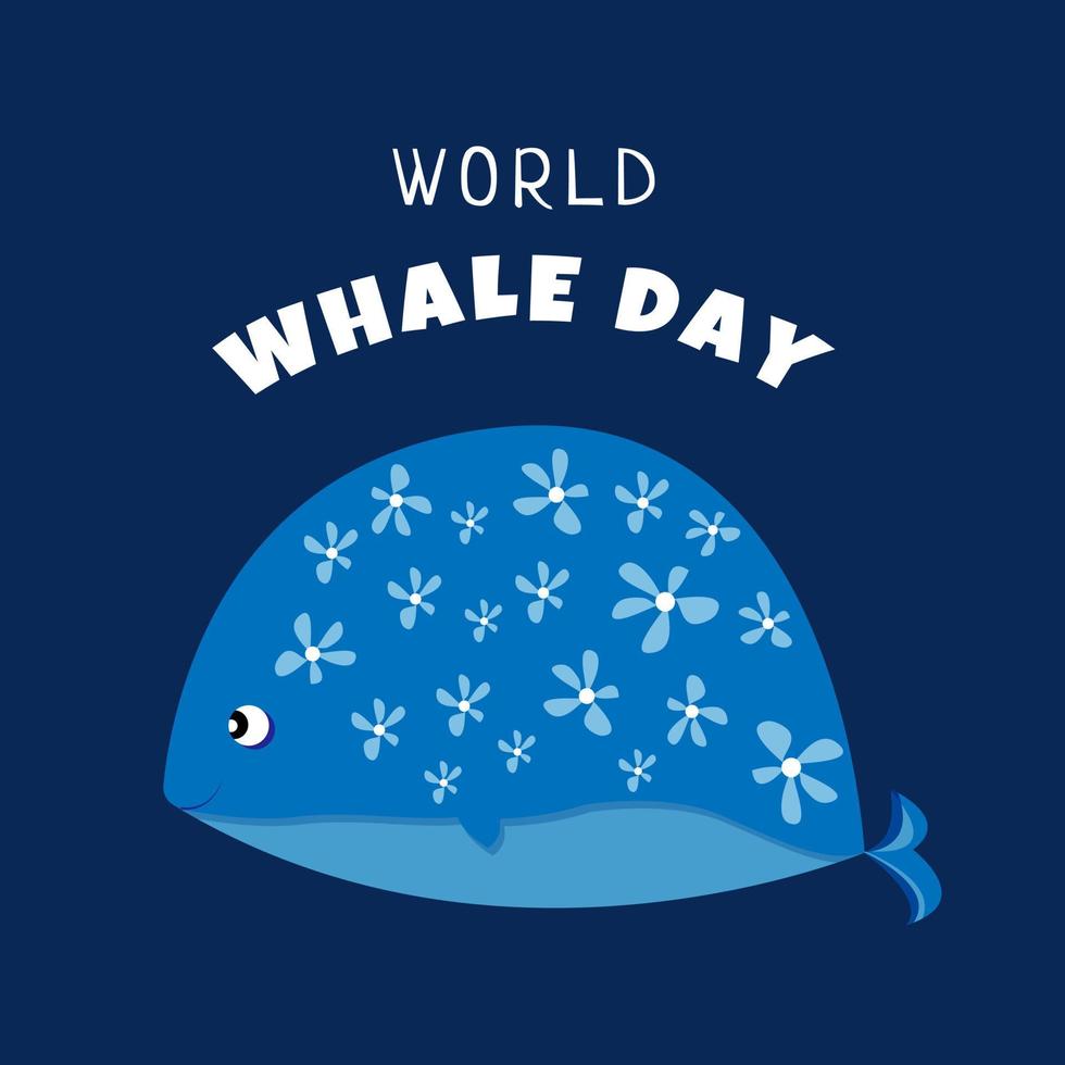 World Whale Day. Blue whale with flowers. Third Sunday in February. Important day vector