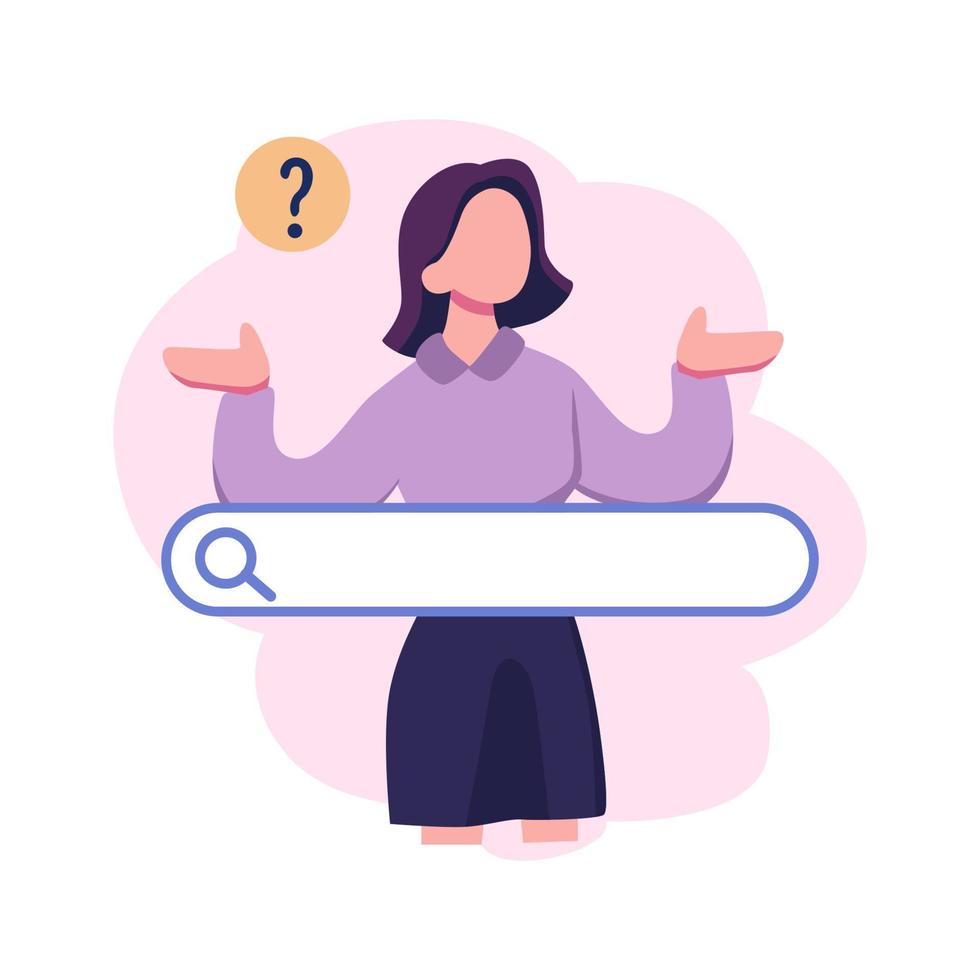 Characters look for and find query in web browser flat style illustration design vector