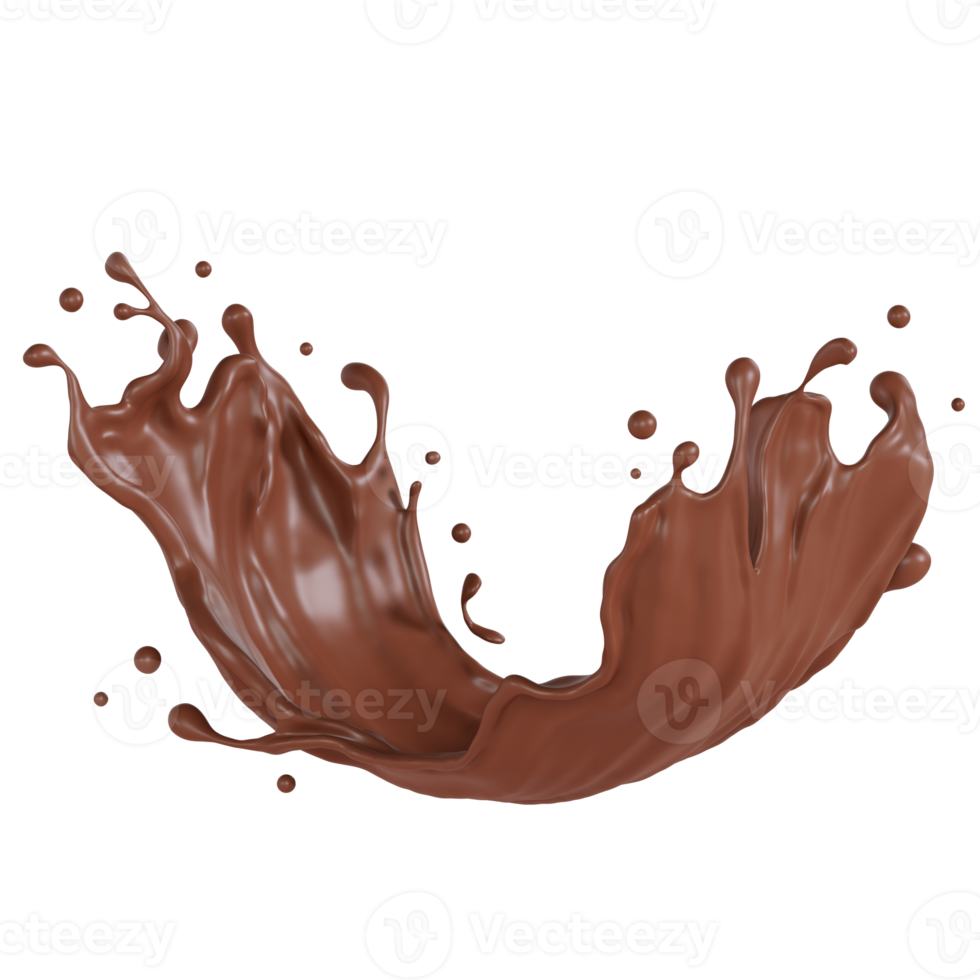 Chocolate isolated splashes wave. 3D render illustration png