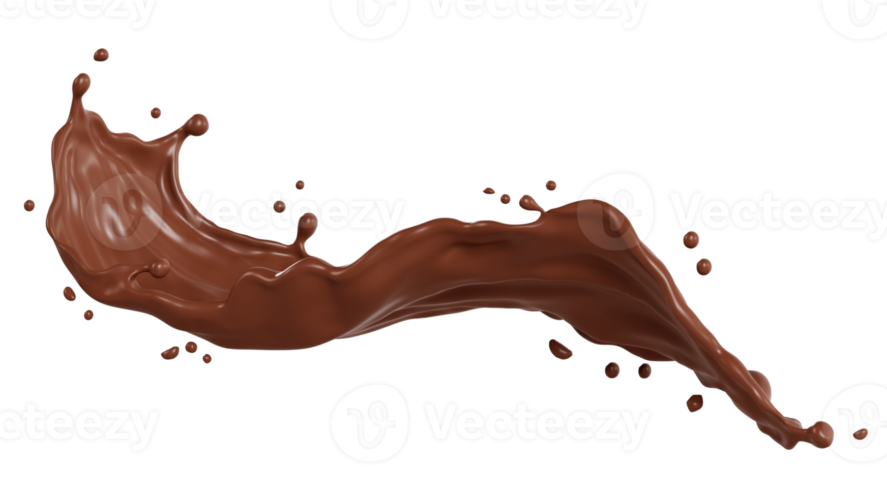 Chocolate isolated splashes wave. 3D render illustration png