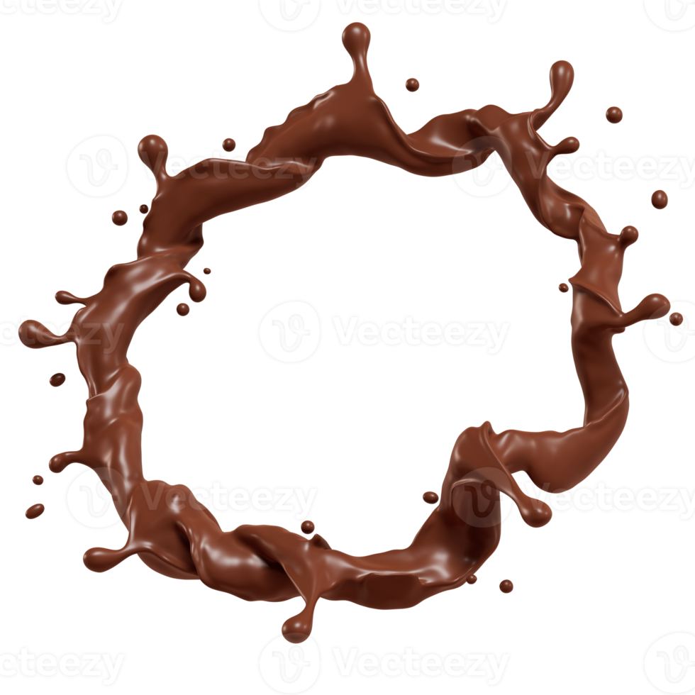 Chocolate isolated splashes waves circle. 3D render illustration png