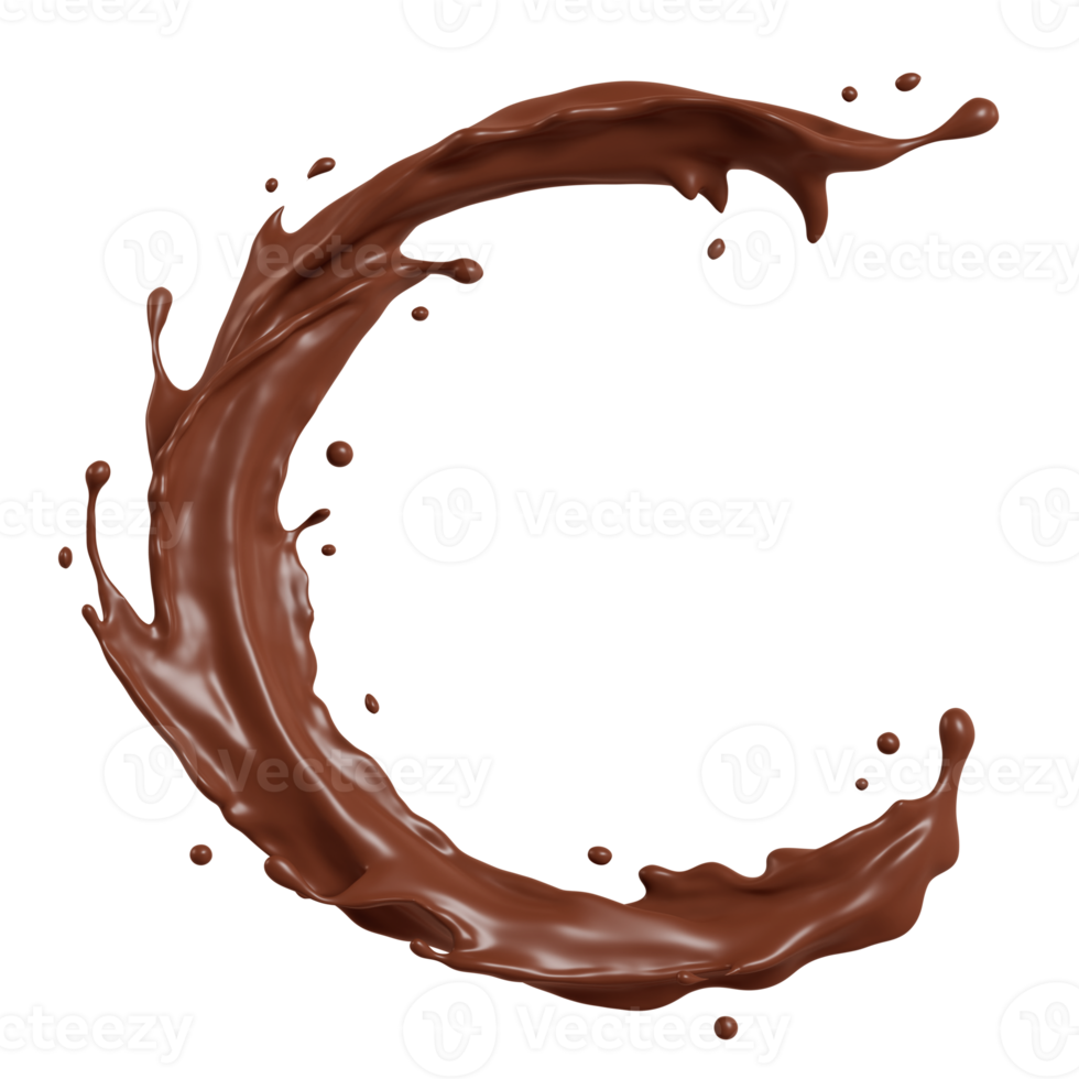 Chocolate isolated splashes wave. 3D render illustration png
