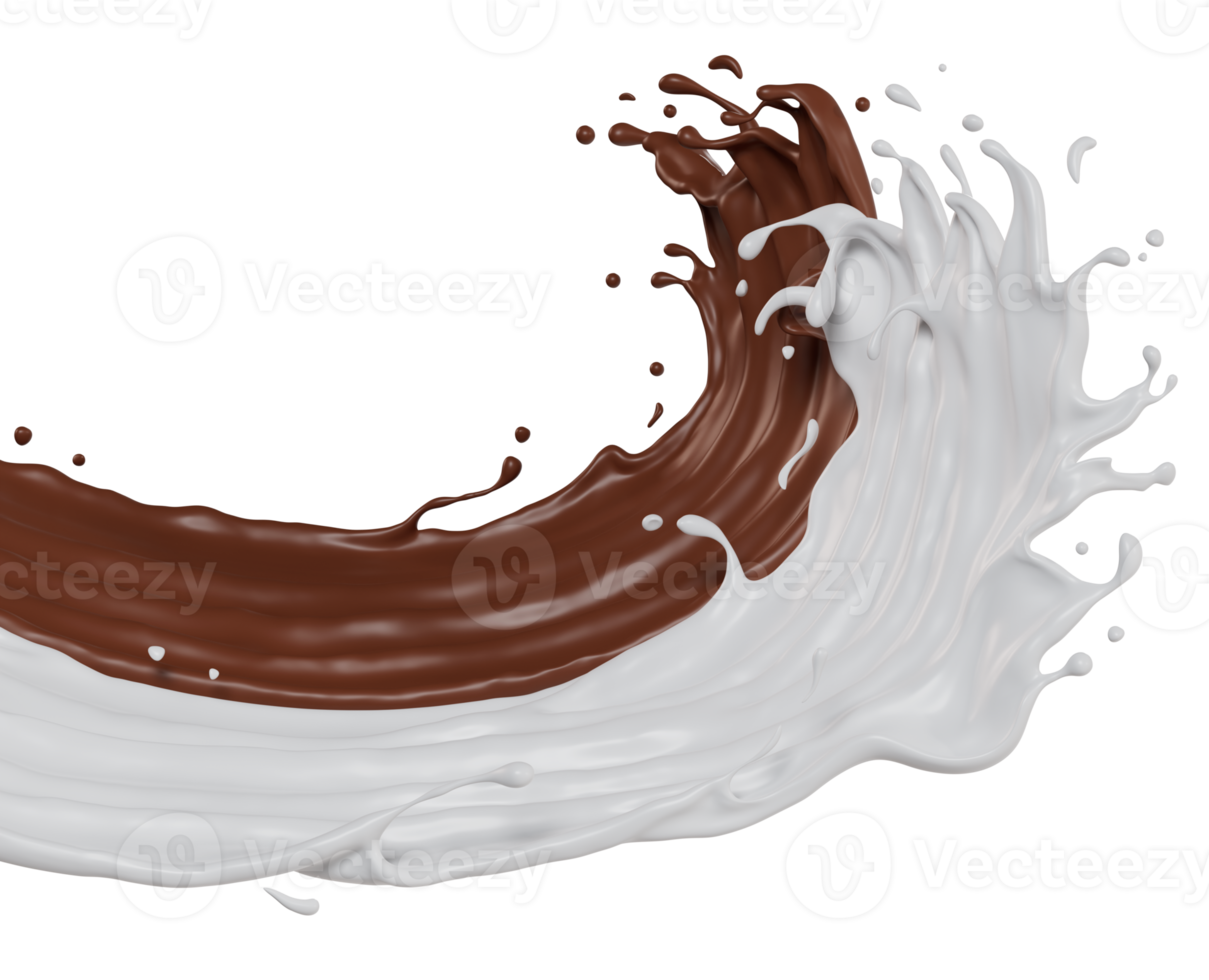 milk and chocolate isolated splashes wave. 3D render illustration png