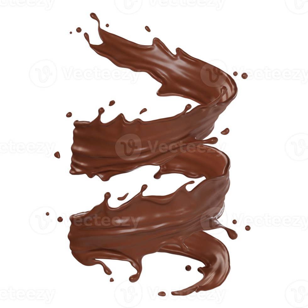 Chocolate isolated splashes spiral. 3D render illustration png