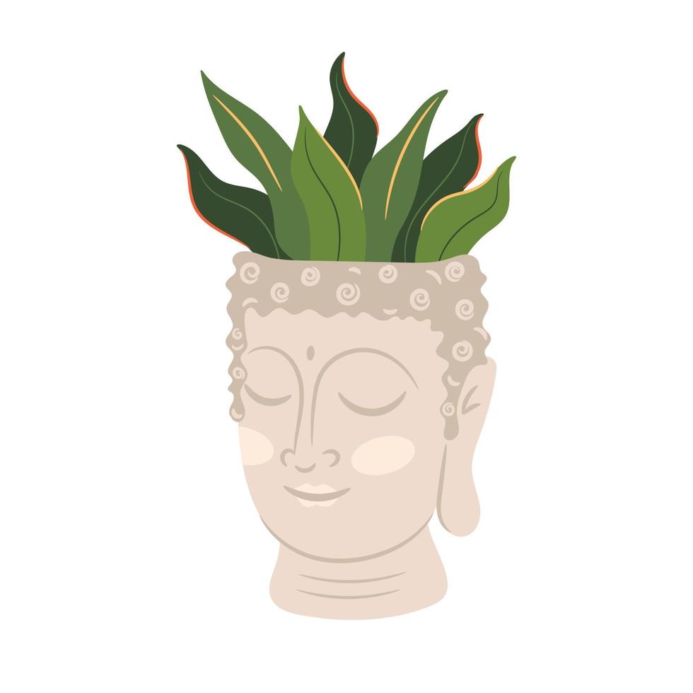 Buddha Head Ceramic Flower Pot Vector Illustration