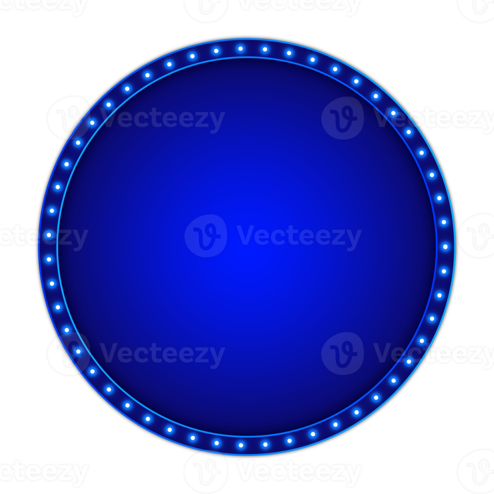 blauw retro aanplakbord ronde vorm met gloeiend neon lichten png