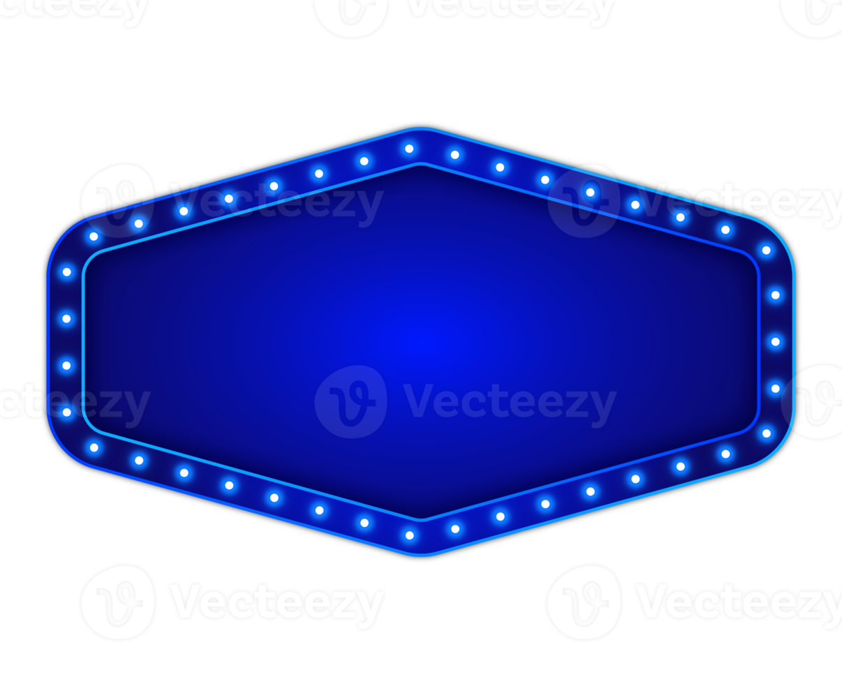 blauw aanplakbord zeshoek vorm met gloeiend neon licht png