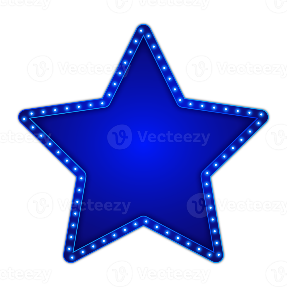 Blue billboard star shape with glowing neon light png