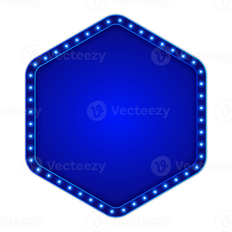 azul cartelera hexágono forma con brillante neón ligero png