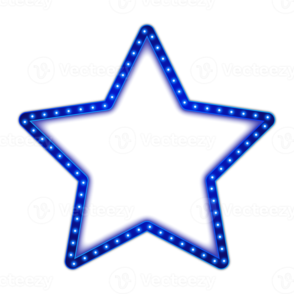 Blue billboard star shape with glowing neon light png