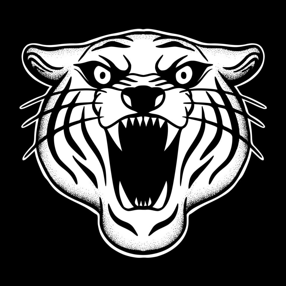 Tiger art Illustration hand drawn style black and white vector for tattoo, sticker, logo etc