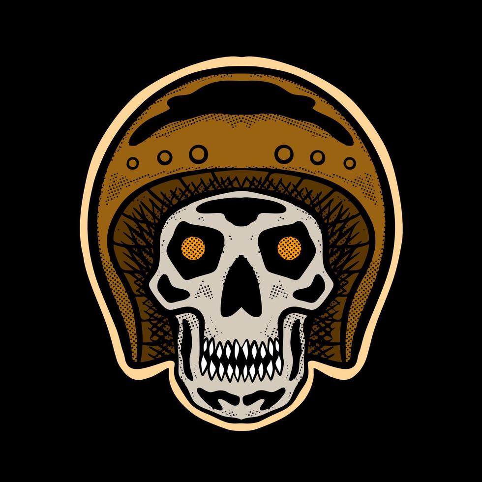 Skull with helmet art Illustration hand drawn style premium vector for tattoo, sticker, logo etc