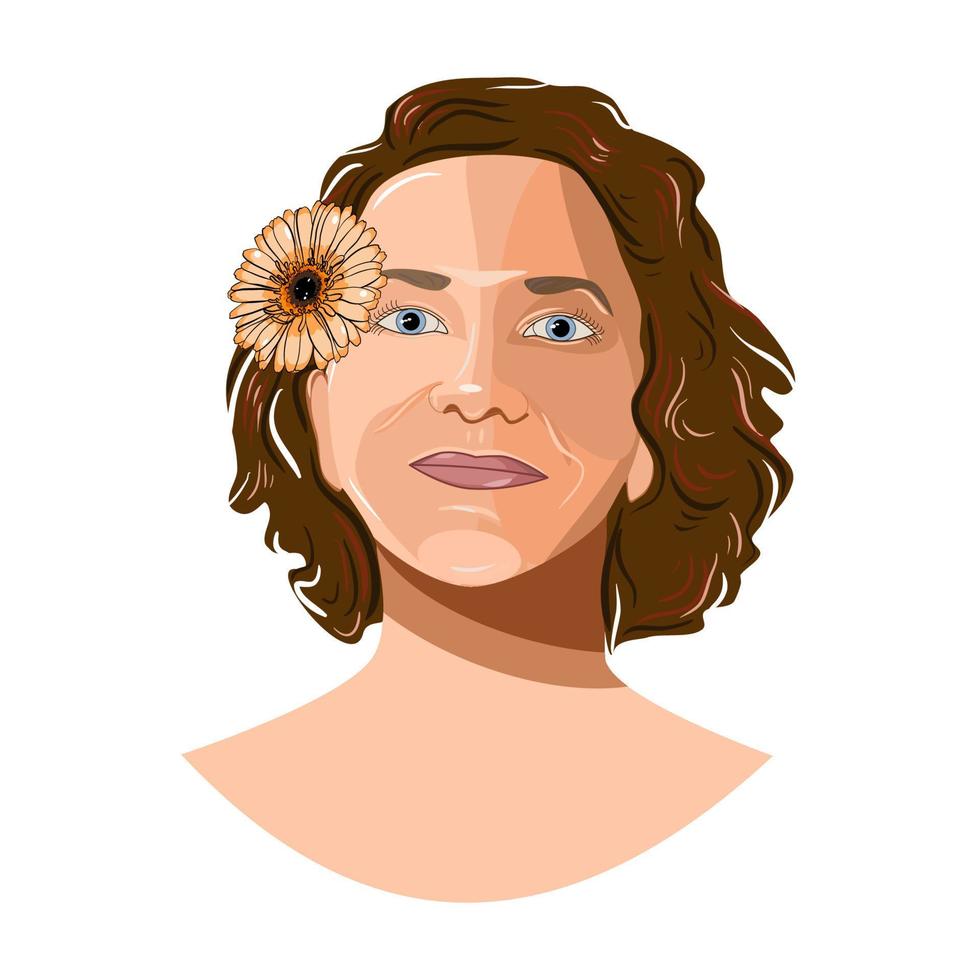 portrait of woman with gerbera daisy in her hair in flat technique 19817633  Vector Art at Vecteezy