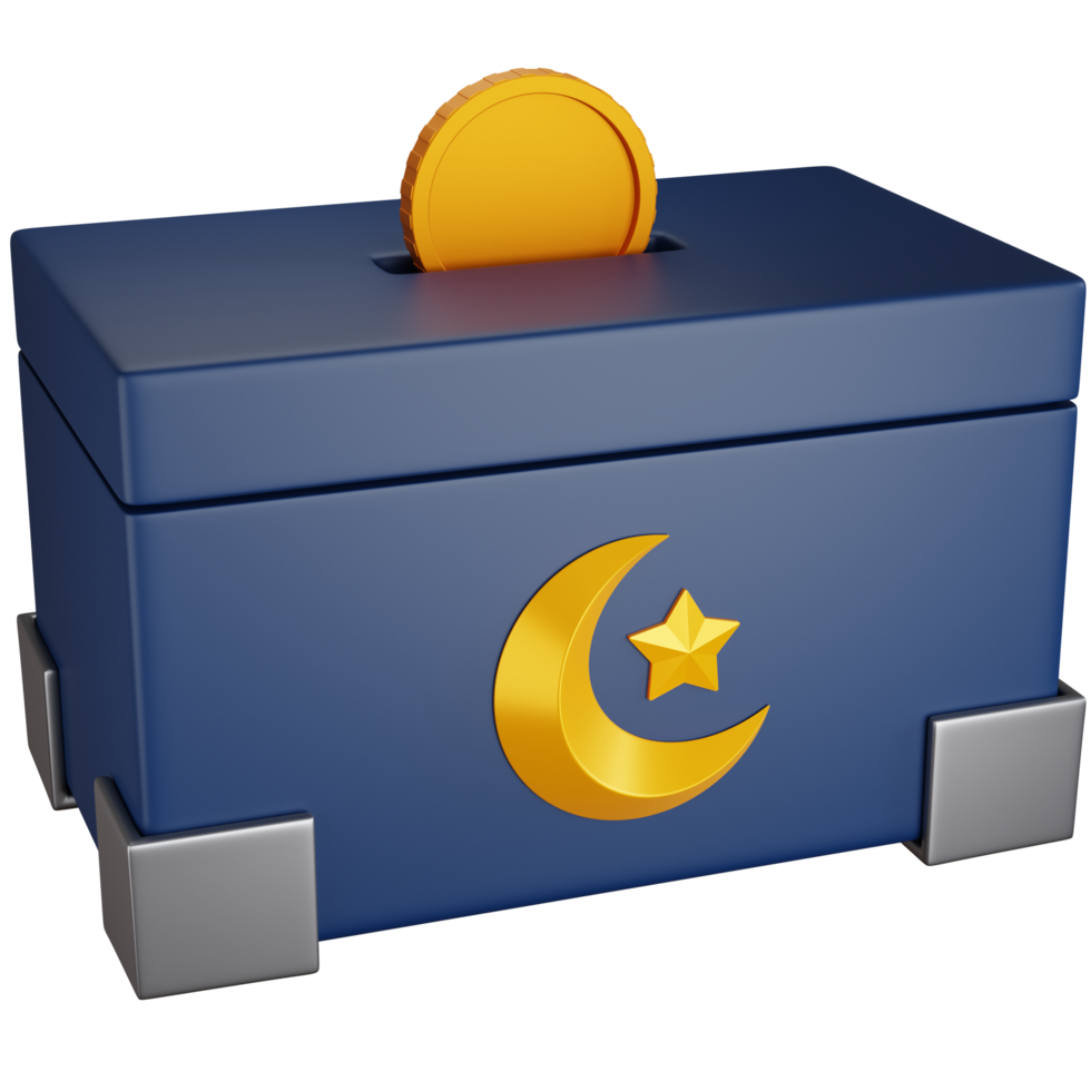 3D Rendering alms box with crescent moon isolated png