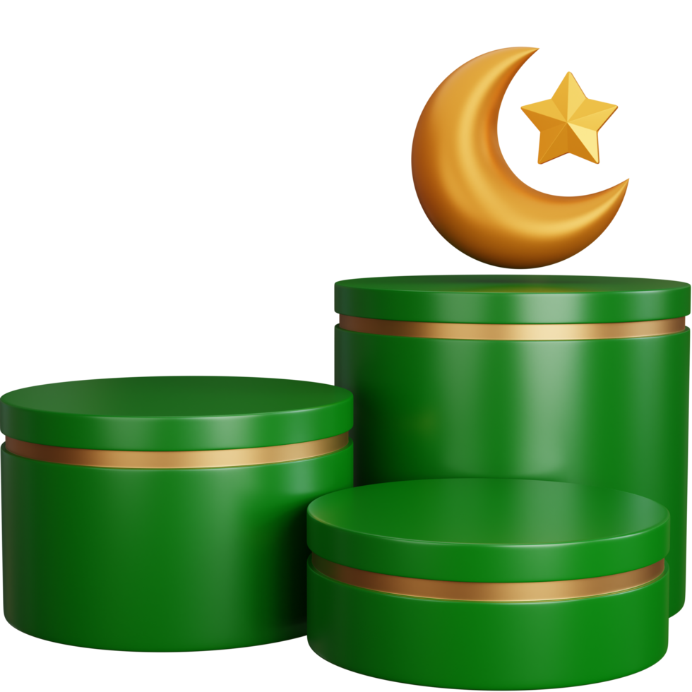 3D Rendering showcase podium with crescent moon isolated png