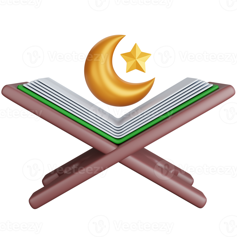 3d renderen Islamitisch boek met halve maan maan symbool geïsoleerd png