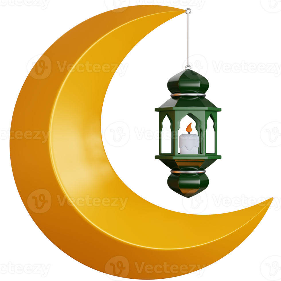 3d tolkning lykta lampor hängande från de halvmåne måne isolerat png