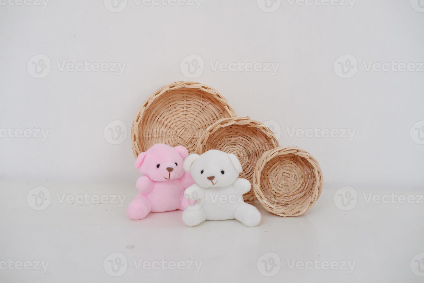 rattan basket and teddy bear photo