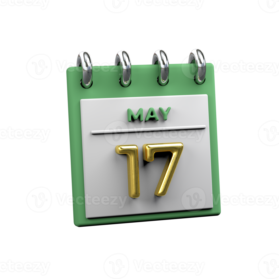 Monthly Calendar 17 May 3D Rendering png