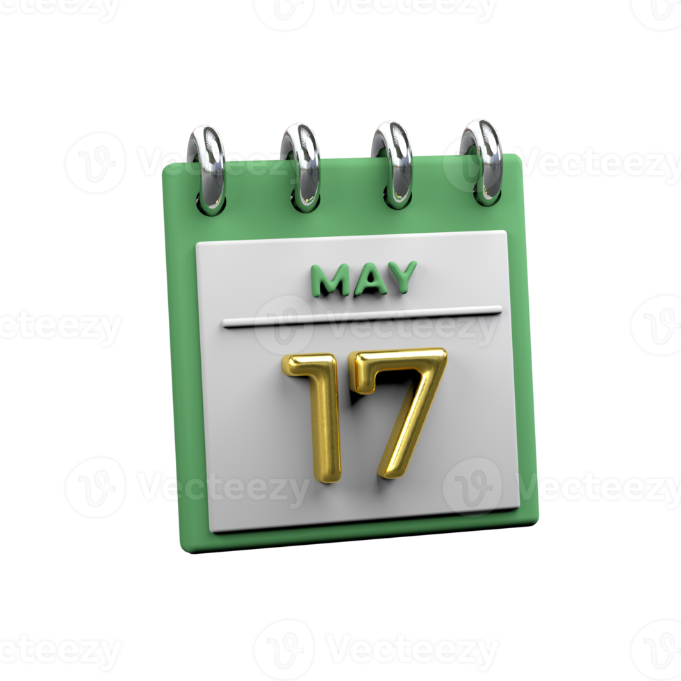 Monthly Calendar 17 May 3D Rendering png