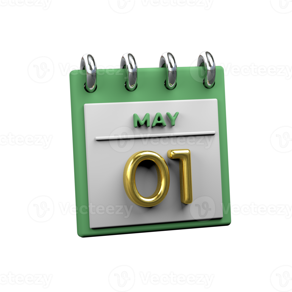 Monthly Calendar 01 May 3D Rendering png