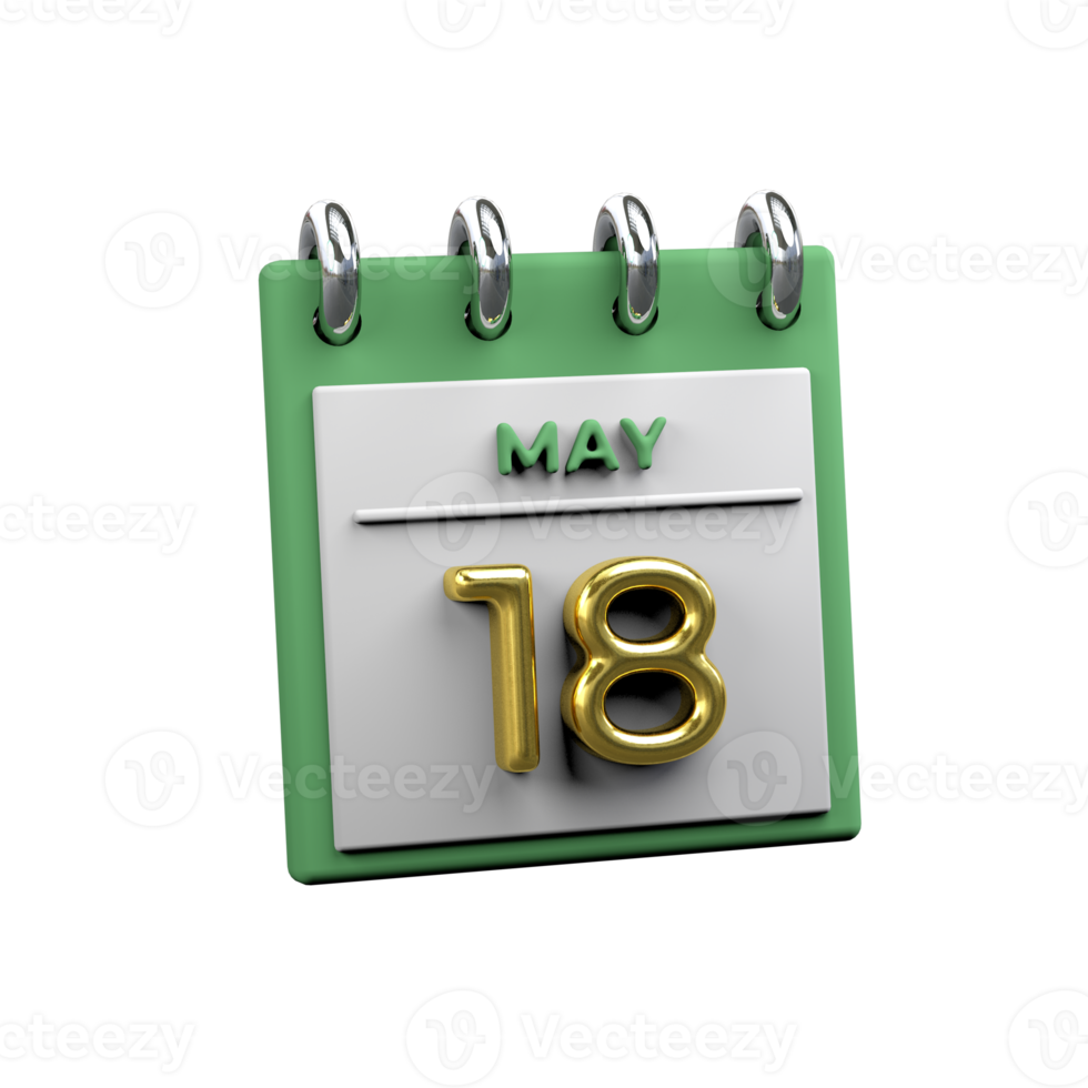 Monthly Calendar 18 May 3D Rendering png