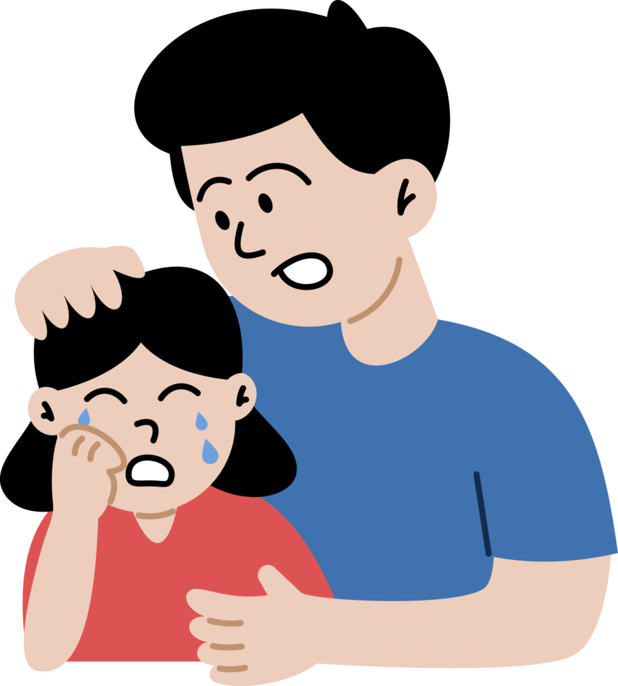 Father soothes crying daughter. Cute cartoon characters isolated. Colorful illustration in flat style. png