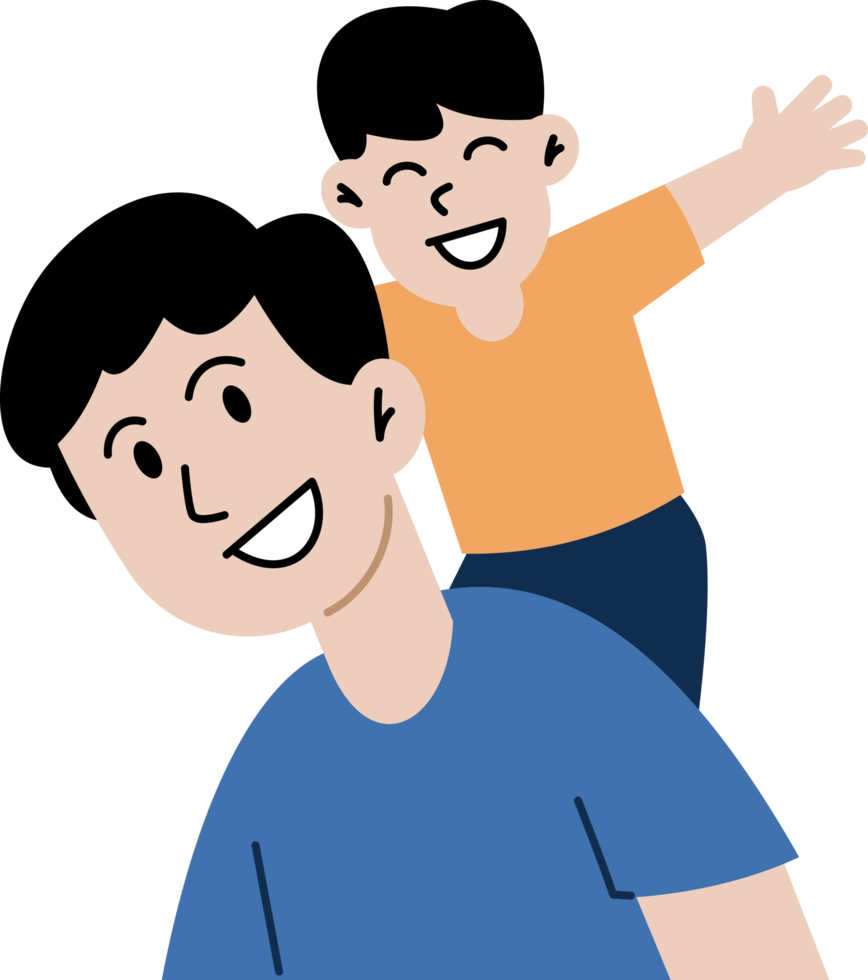 happy family with children. Father playing with son. Cute cartoon characters isolated. Colorful illustration in flat style. png