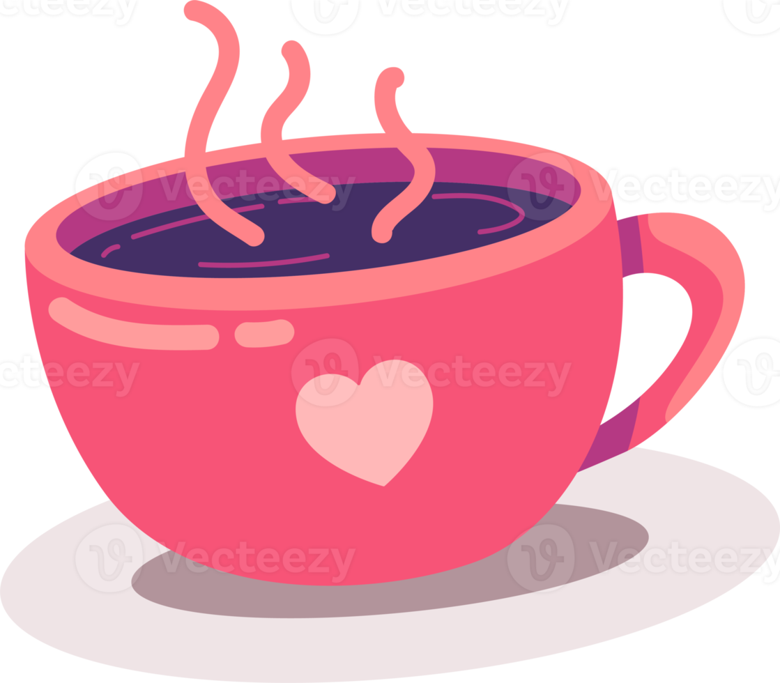 rojo taza de café con romántico diseño ilustración. contento aniversario concepto png