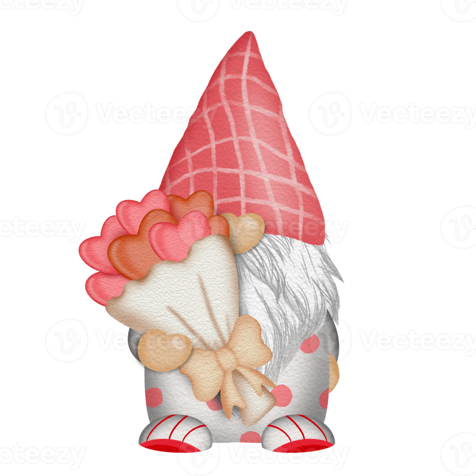 Gnome with flower bouquet Watercolor Valentine day Clipart png