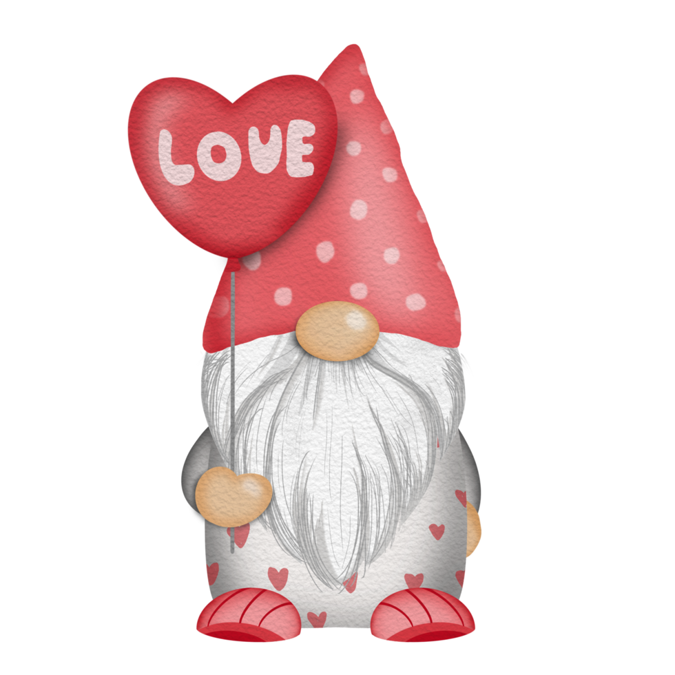 gnome avec ballon cœur aquarelle la Saint-Valentin journée png