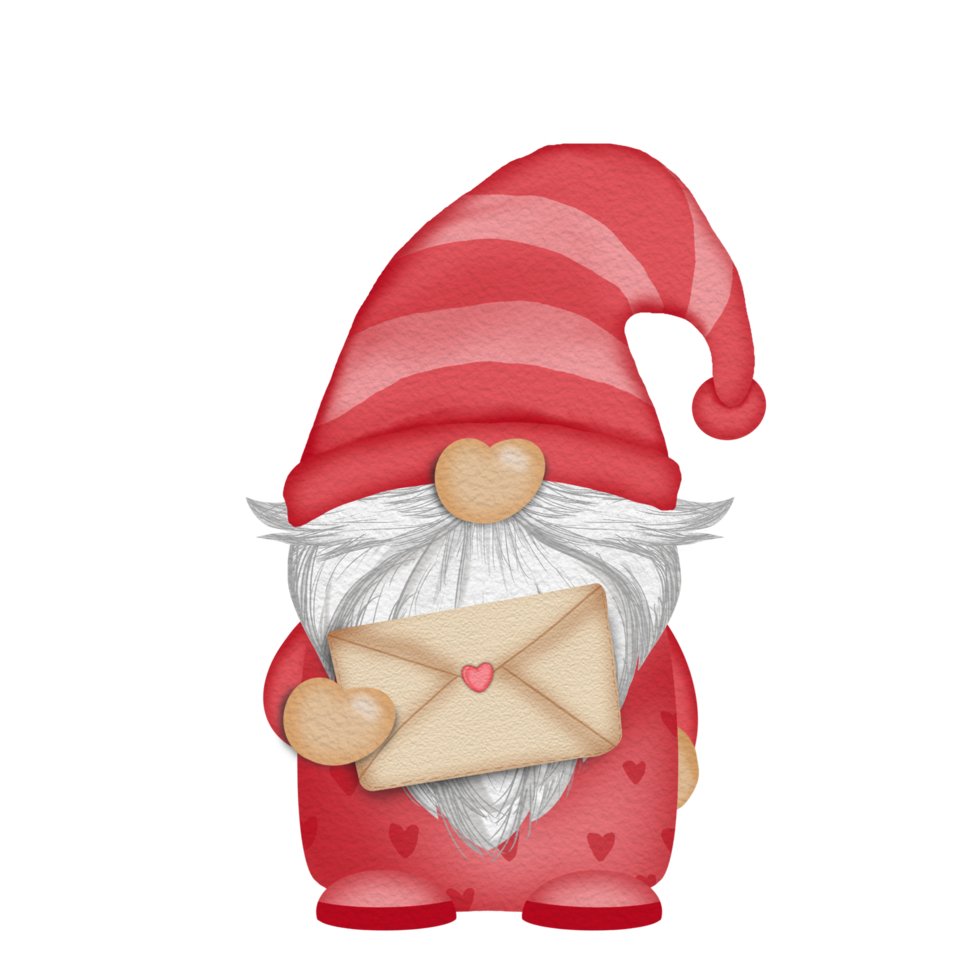 Gnome with letter Watercolor Valentine's day png