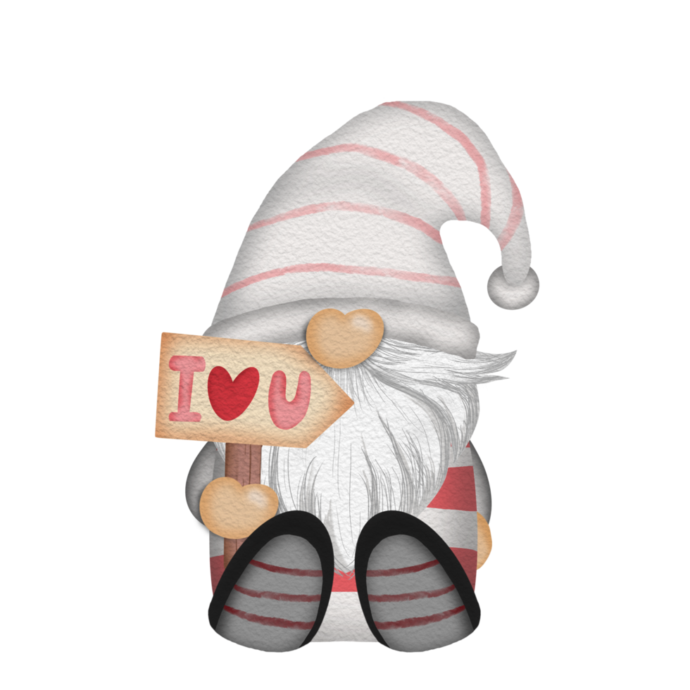 Gnome Watercolor Valentine day Clipart png