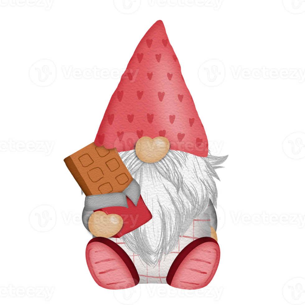 Gnome with Chocolate Watercolor Valentine's day png