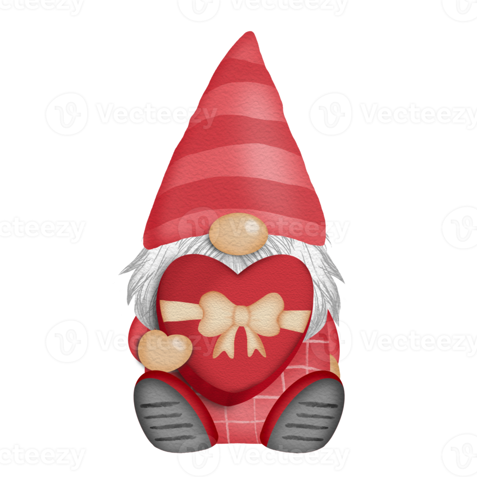 Gnome with gift box Watercolor Valentine day Clipart png