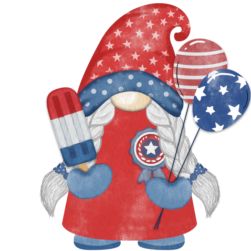 4to de julio America independencia gnomos personaje digital pintura acuarela png