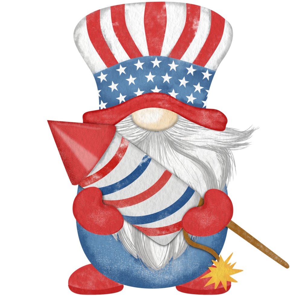 4th of july america independence gnomes character Digital painting watercolor png