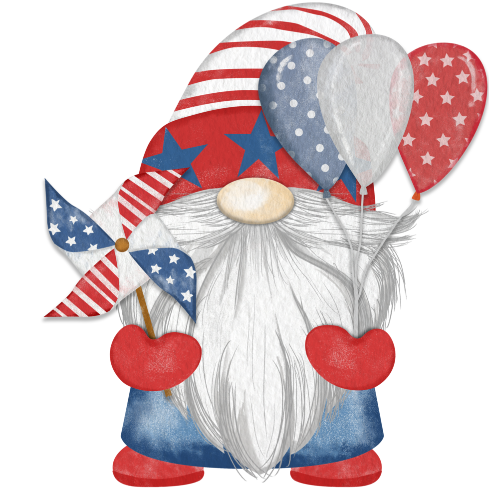 4th of july america independence gnomes character Digital painting watercolor png