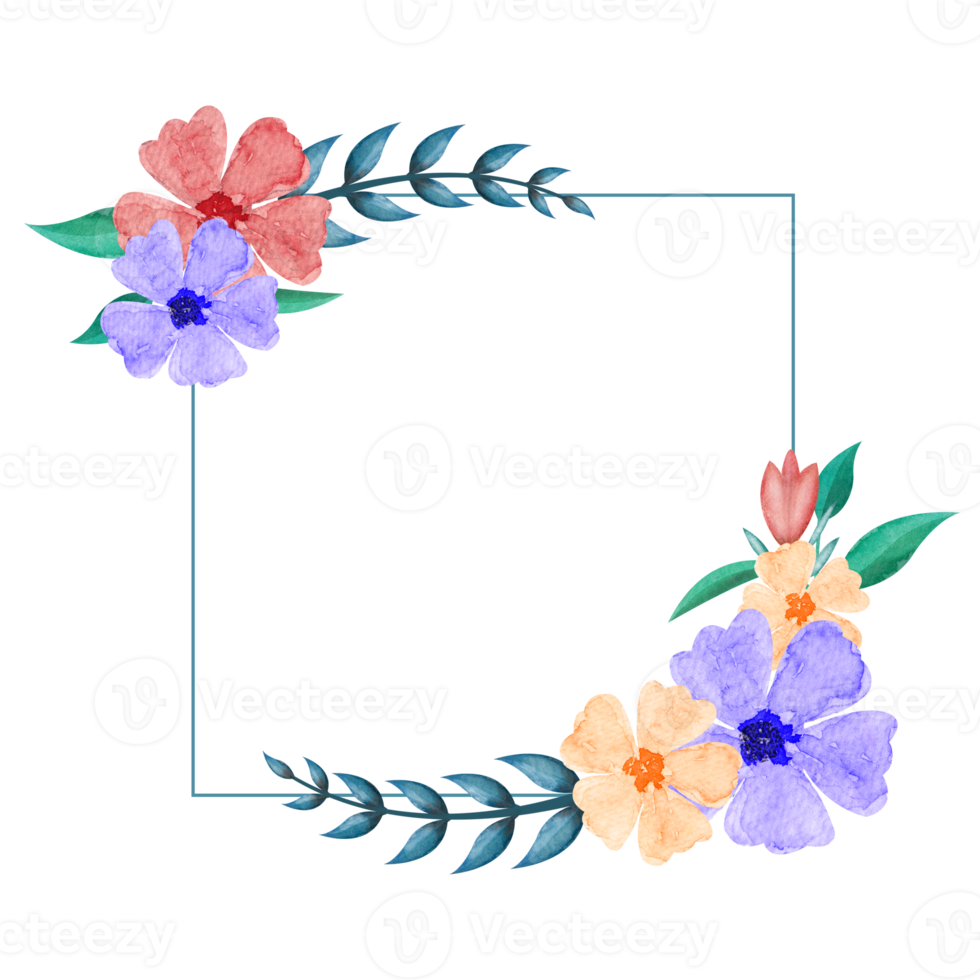 Digital Watercolor Flower Frame Design.High-Quality PNG format size 6000 x 6000 px. Can be used this graphic for any kind of  Project packaging, stationery, bags, pillows, t shirts whatever you want.