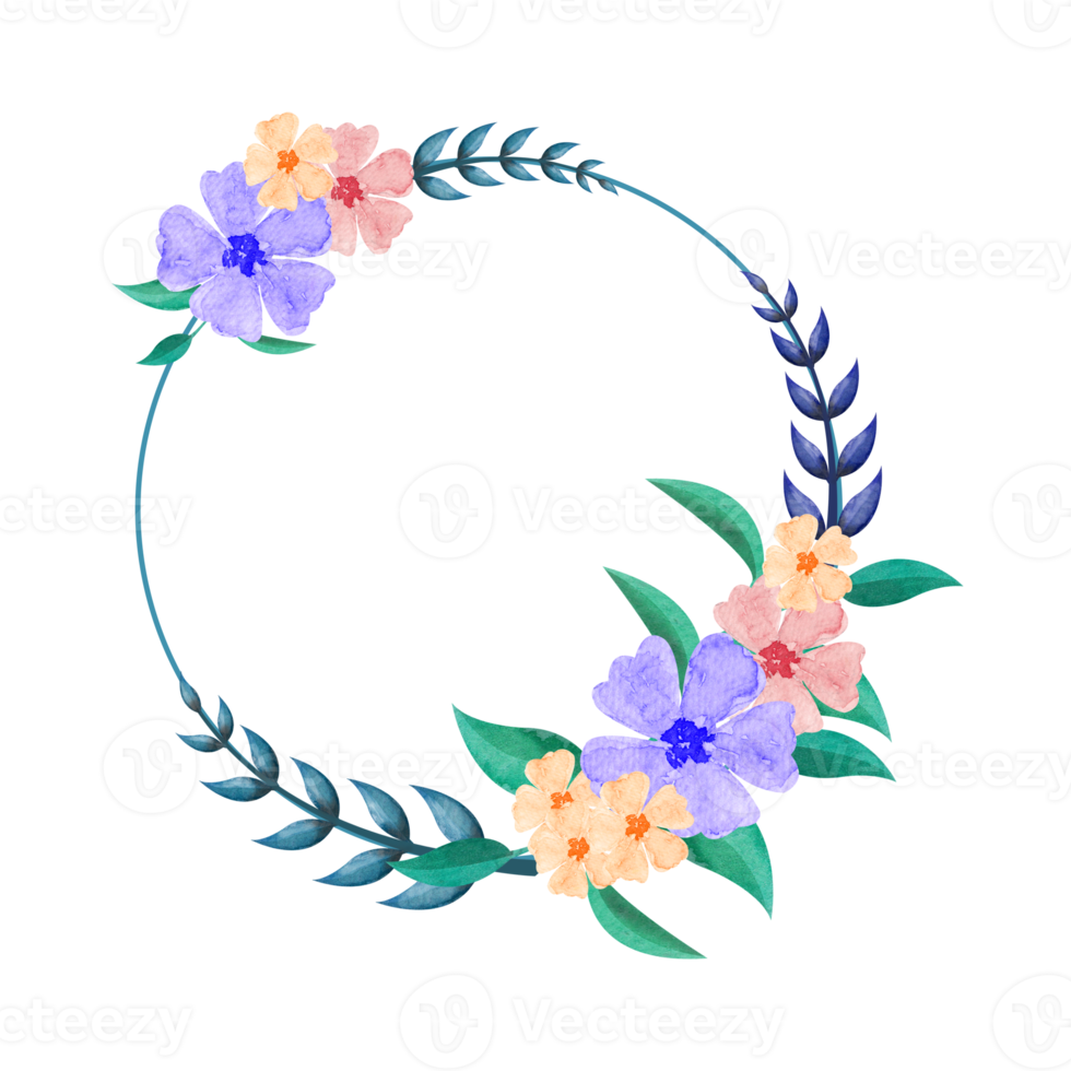 Digital Watercolor Flower Frame Design.High-Quality PNG format size 6000 x 6000 px. Can be used this graphic for any kind of  Project packaging, stationery, bags, pillows, t shirts whatever you want.