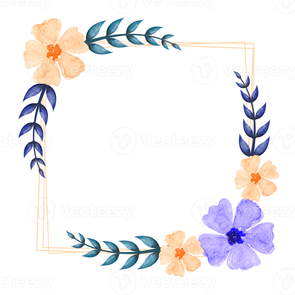 Digital Watercolor Flower Frame Design.High-Quality PNG format size 6000 x 6000 px. Can be used this graphic for any kind of  Project packaging, stationery, bags, pillows, t shirts whatever you want.