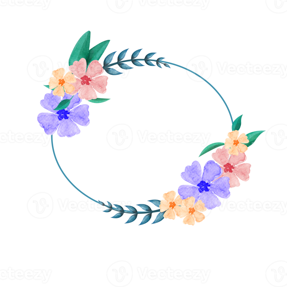 Digital Watercolor Flower Frame Design.High-Quality PNG format size 6000 x 6000 px. Can be used this graphic for any kind of  Project packaging, stationery, bags, pillows, t shirts whatever you want.