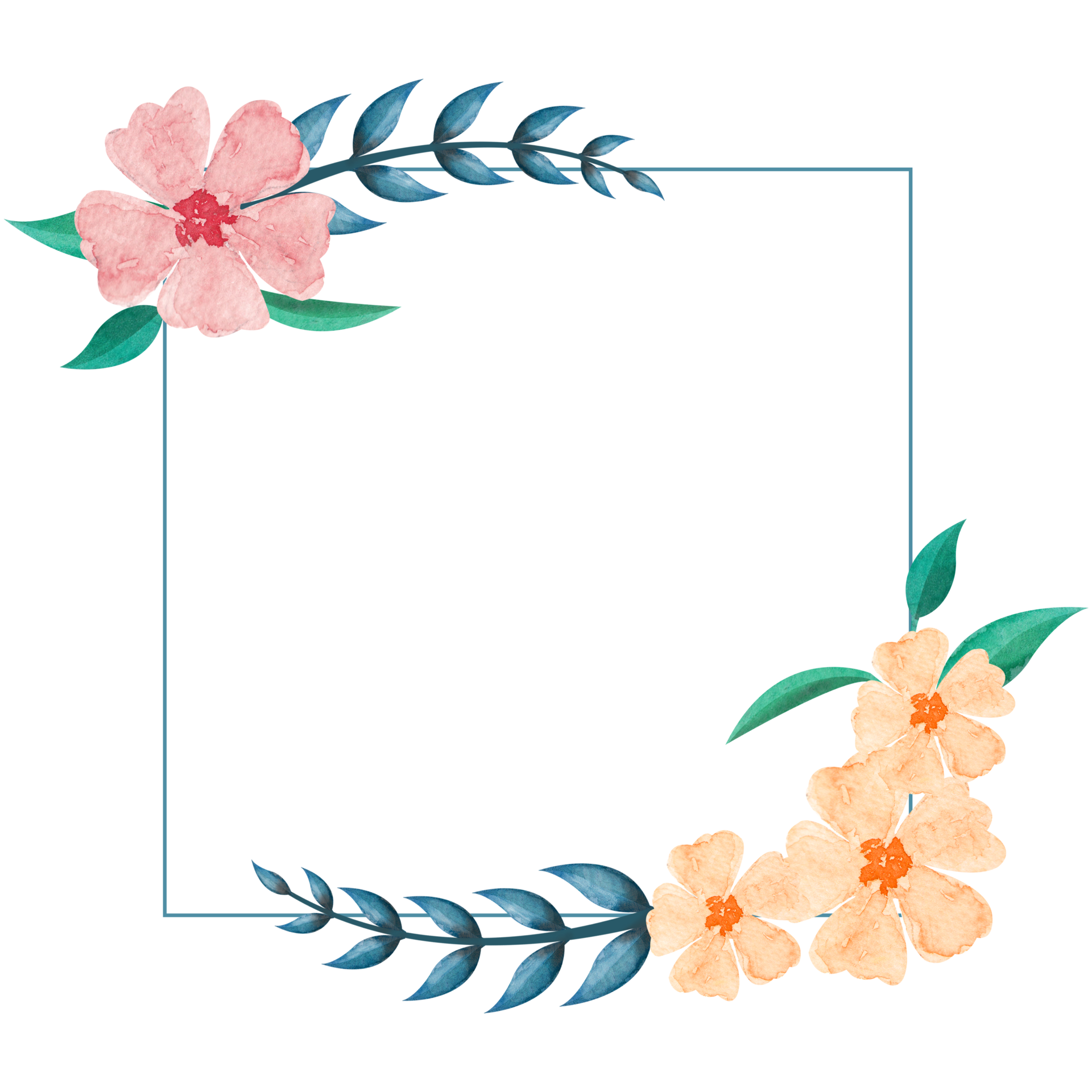 Digital watercolor flower frame design high quality png format size
