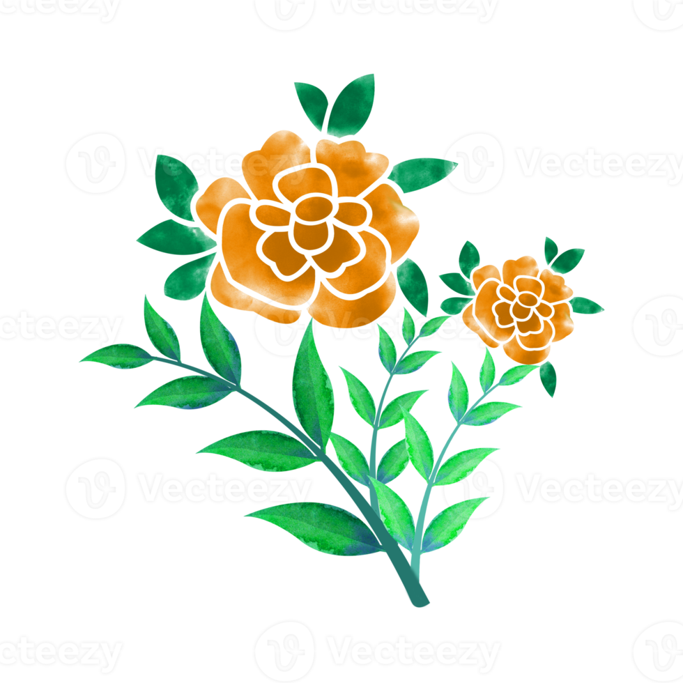 Digital Watercolor Flower and Leaves Design. High Quality PNG format size 5000 x 5000 px.  Can be used this graphic for any kind of Project like packaging, stationery, mugs, tshirts whatever you want.
