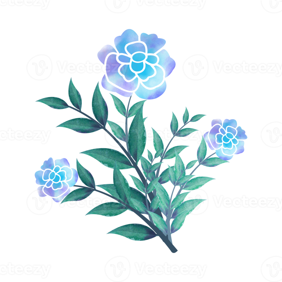 Digital Watercolor Flower and Leaves Design. High Quality PNG format size 5000 x 5000 px.  Can be used this graphic for any kind of Project like packaging, stationery, mugs, tshirts whatever you want.