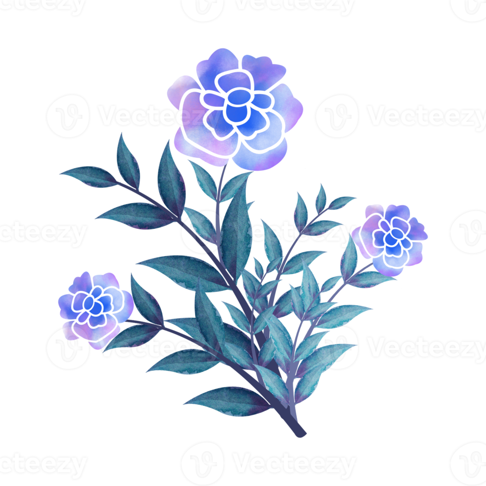 Digital Watercolor Flower and Leaves Design. High Quality PNG format size 5000 x 5000 px.  Can be used this graphic for any kind of Project like packaging, stationery, mugs, tshirts whatever you want.