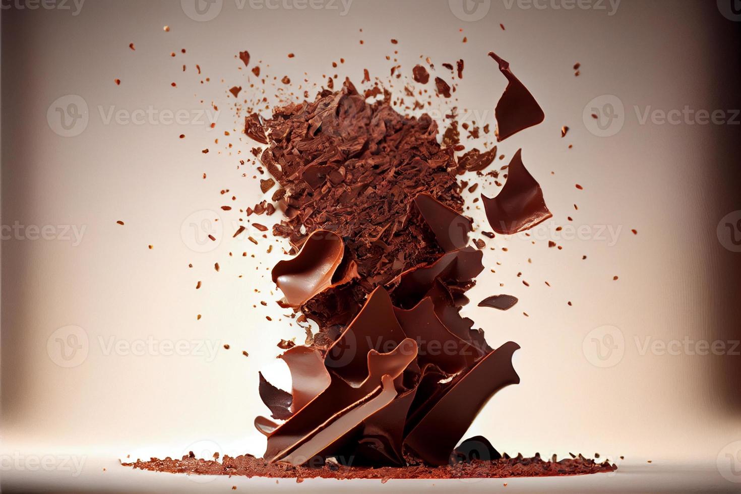 Flying pieces of Crushed chocolate pieces with liquide chocolate Valentine's Day 3D and illustrations photo