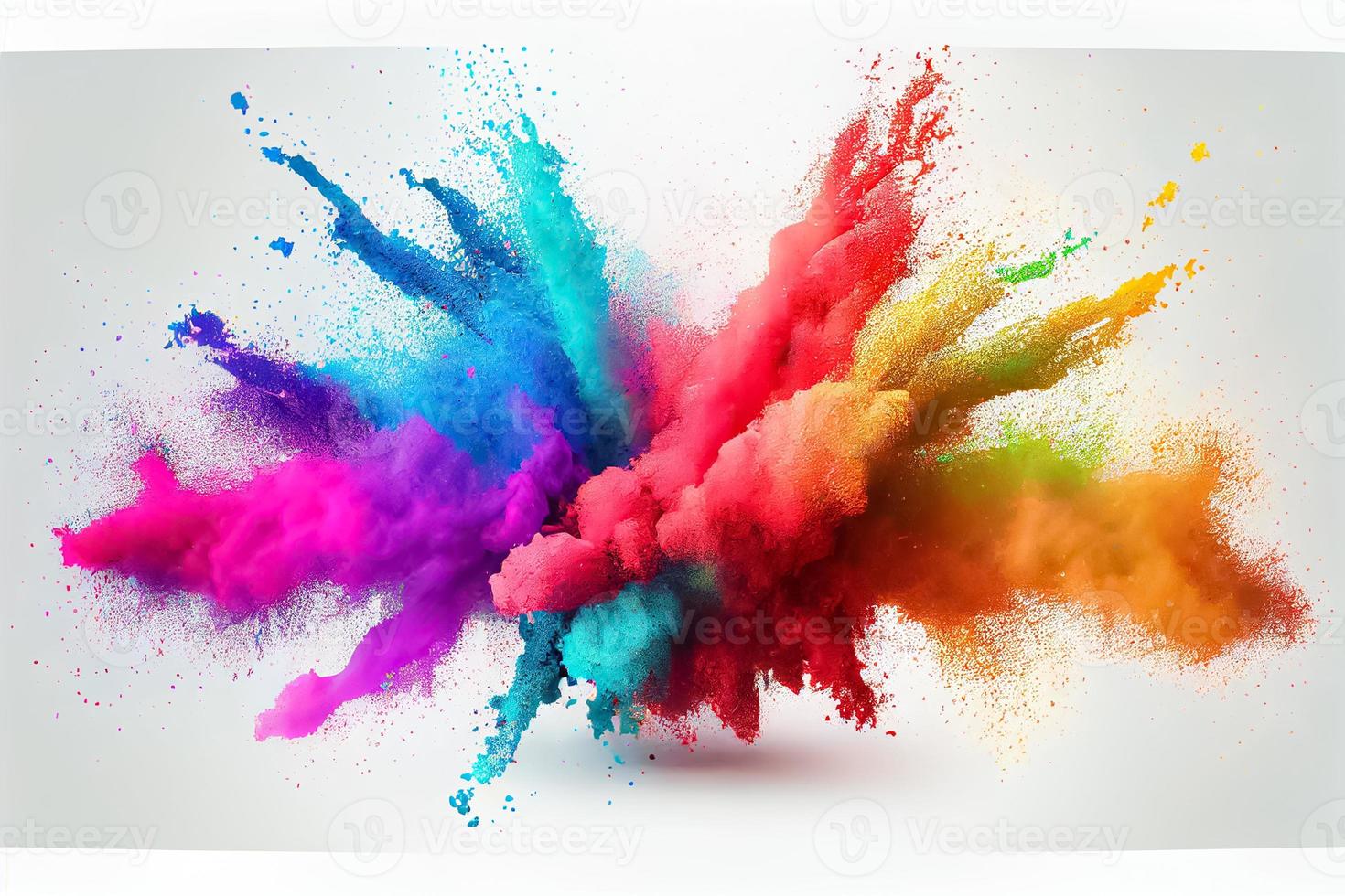 colorful rainbow holi paint color powder explosion isolated white wide panorama background 3D and illustrations photo