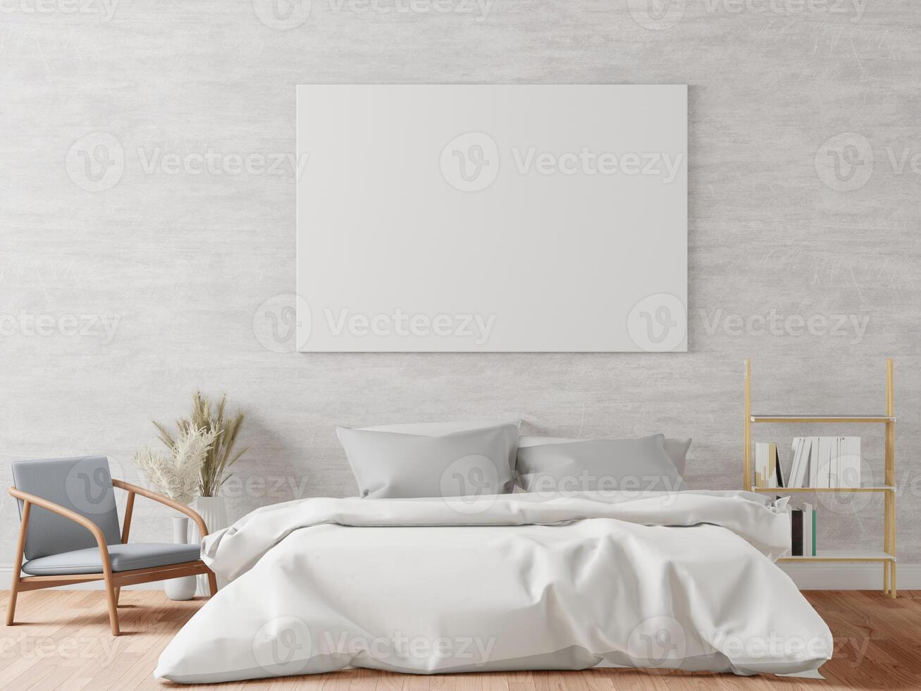 3D interoir design for bedroom and mockup frame photo