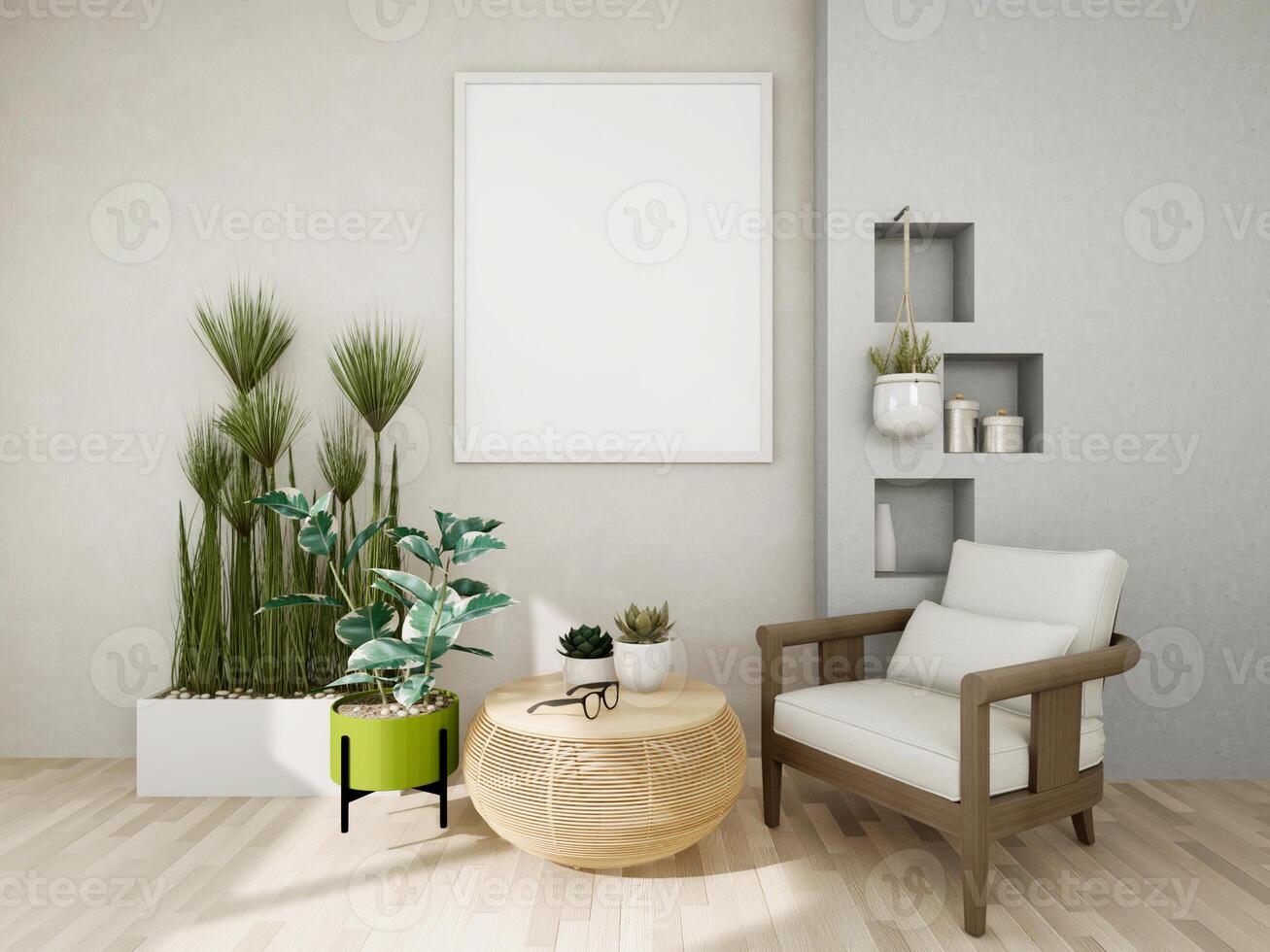 3D interoir design for living room and mockup frame photo